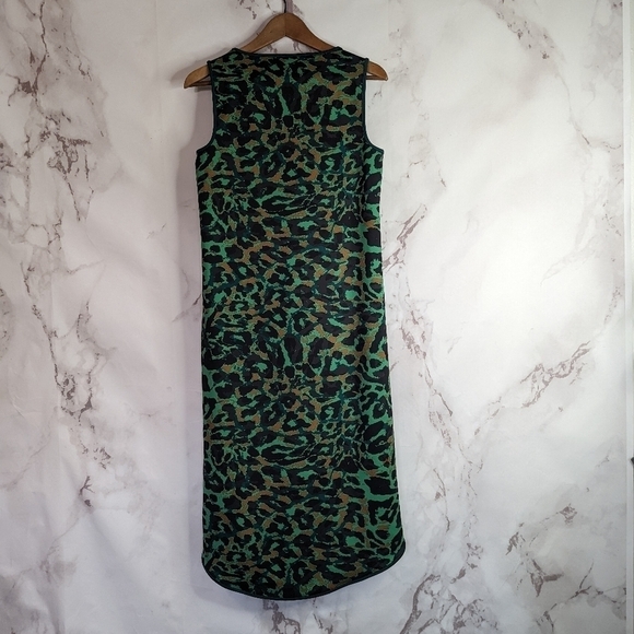 Chicos Leopard Print Dress Green Tank Size 0 Small 4 High Low Hem Animal Midi - Picture 6 of 14